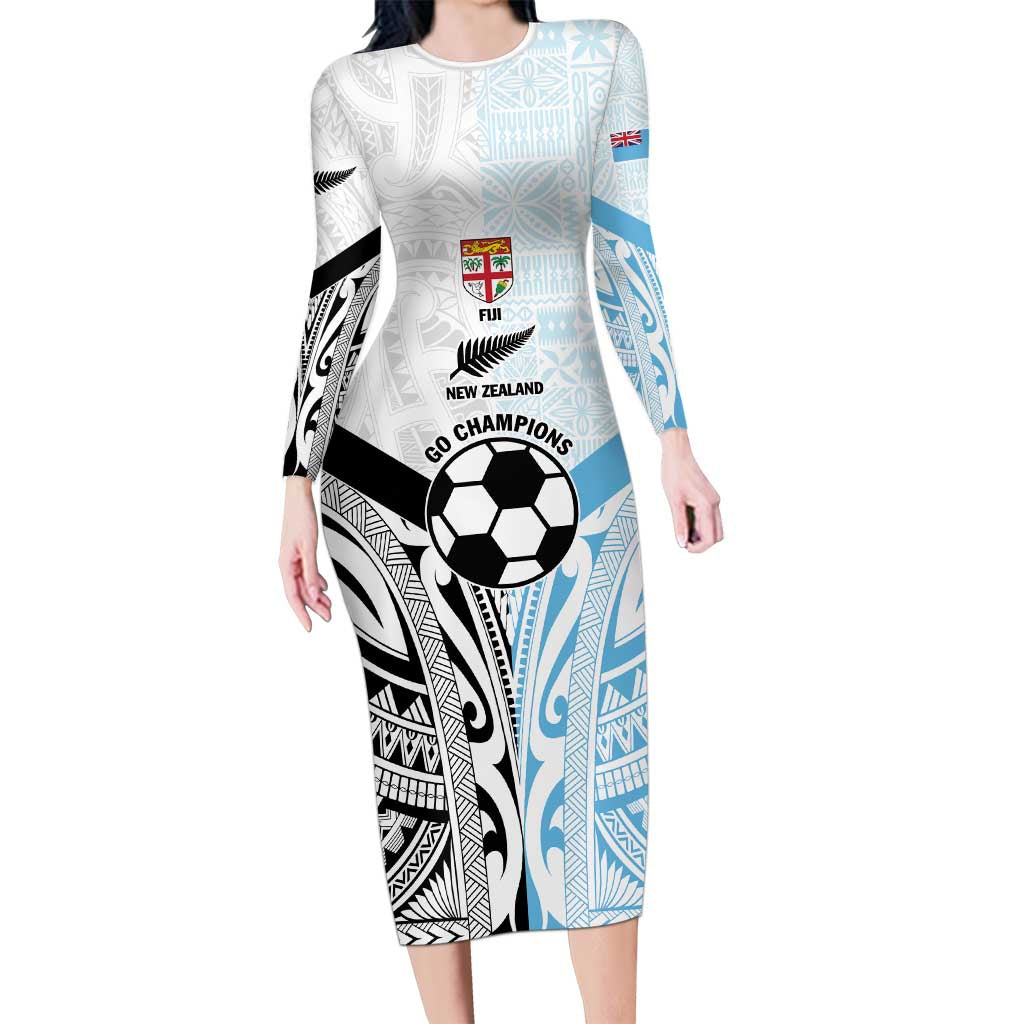 New Zealand-Fiji Football Custom Family Matching Long Sleeve Bodycon Dress and Hawaiian Shirt Together Go Champions LT9 Mom's Dress Art - Polynesian Pride