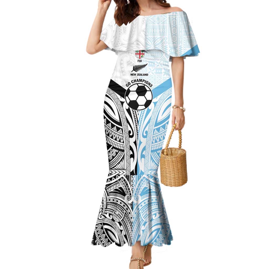 New Zealand-Fiji Football Custom Family Matching Mermaid Dress and Hawaiian Shirt Together Go Champions LT9 Mom's Dress Art - Polynesian Pride