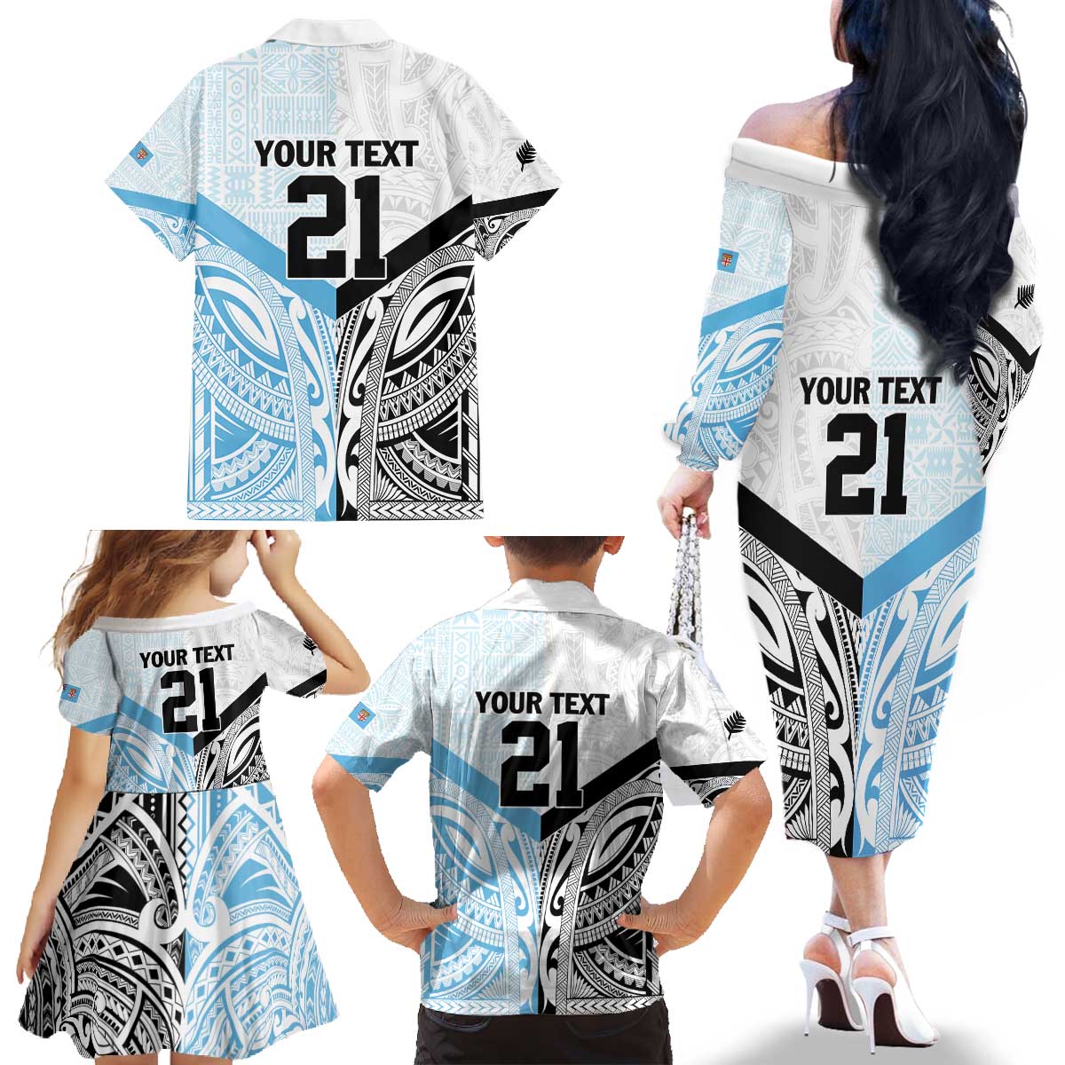 New Zealand-Fiji Football Custom Family Matching Off The Shoulder Long Sleeve Dress and Hawaiian Shirt Together Go Champions LT9 - Polynesian Pride