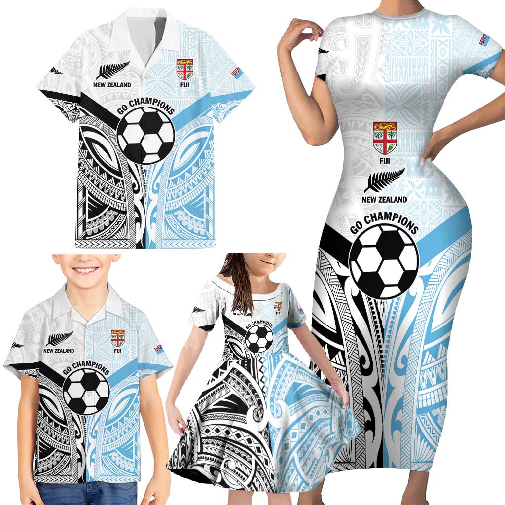 New Zealand-Fiji Football Custom Family Matching Short Sleeve Bodycon Dress and Hawaiian Shirt Together Go Champions LT9 - Polynesian Pride