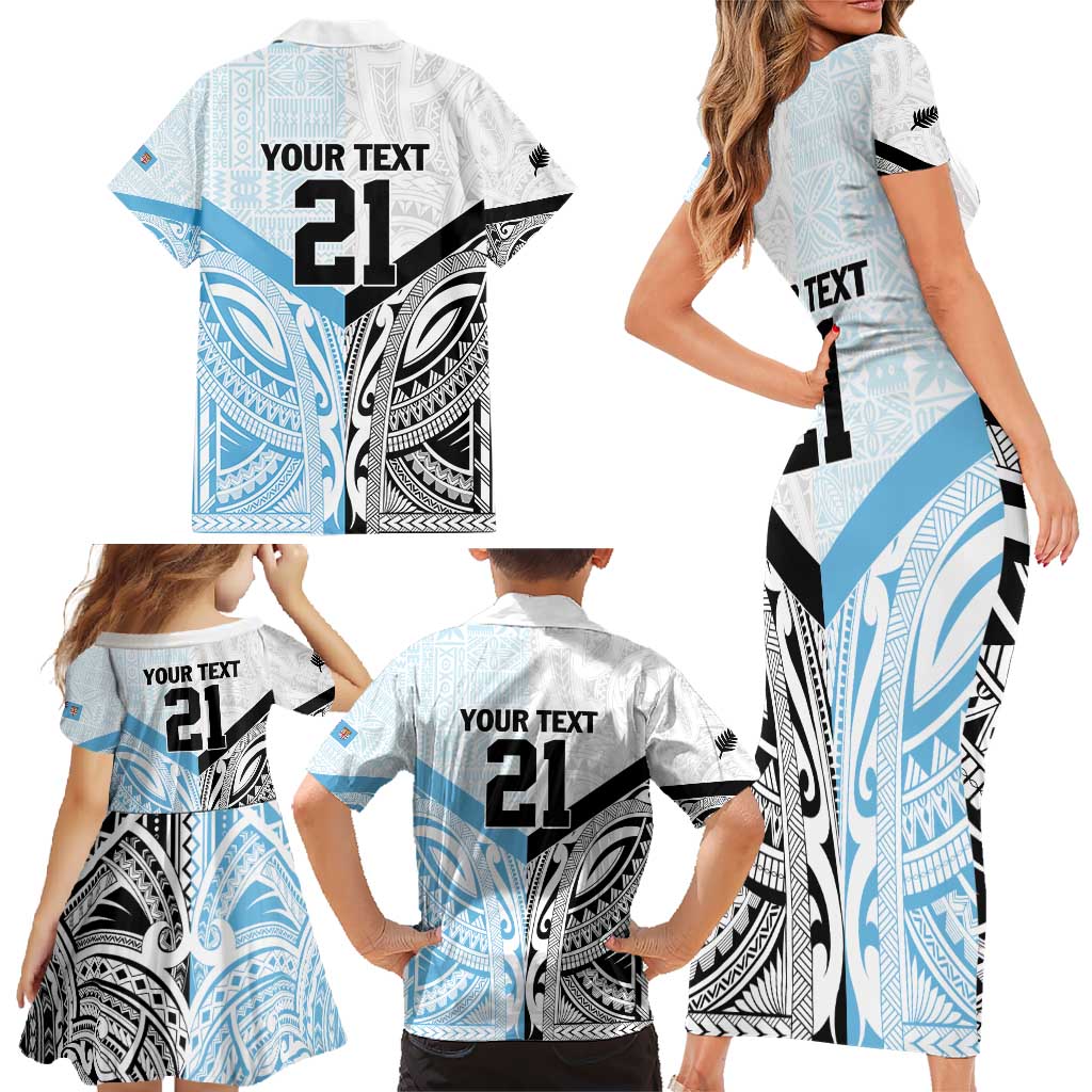 New Zealand-Fiji Football Custom Family Matching Short Sleeve Bodycon Dress and Hawaiian Shirt Together Go Champions LT9 - Polynesian Pride