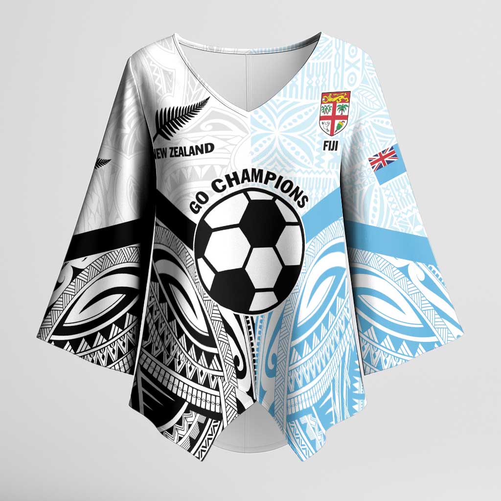 New Zealand-Fiji Football Custom Kimono Sleeve Blouse Together Go Champions LT9 Female Art - Polynesian Pride