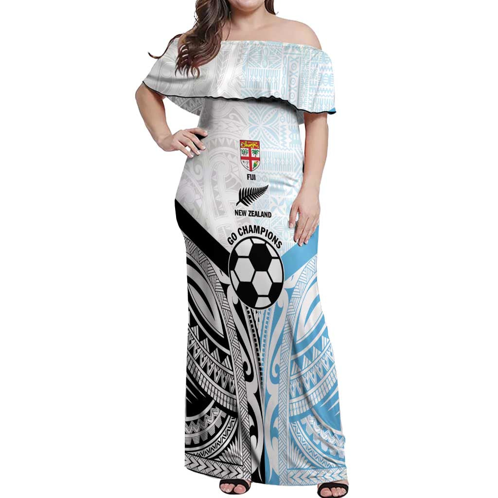 New Zealand-Fiji Football Custom Off Shoulder Maxi Dress Together Go Champions LT9 Women Art - Polynesian Pride