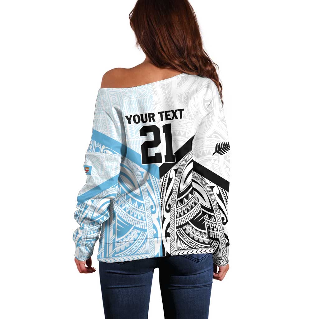 New Zealand-Fiji Football Custom Off Shoulder Sweater Together Go Champions LT9 - Polynesian Pride