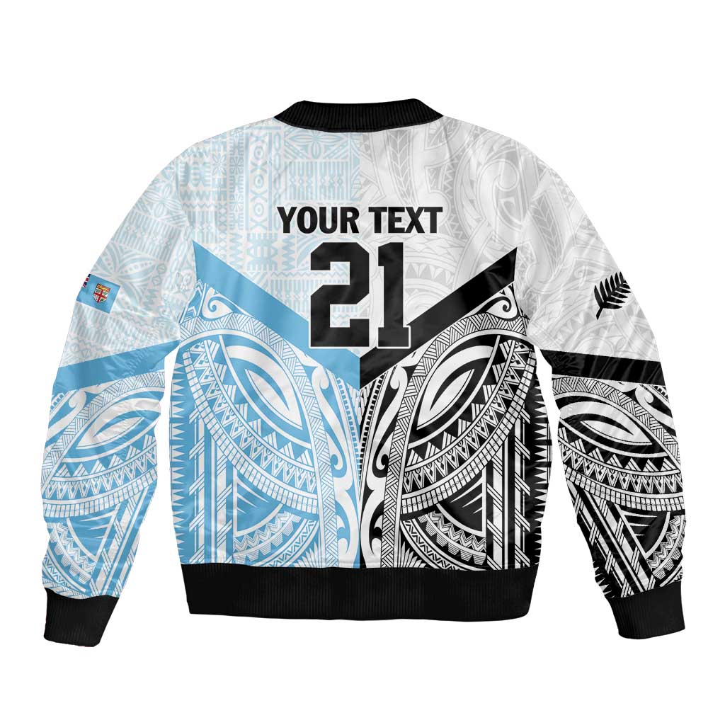 New Zealand-Fiji Football Custom Sleeve Zip Bomber Jacket Together Go Champions LT9 - Polynesian Pride