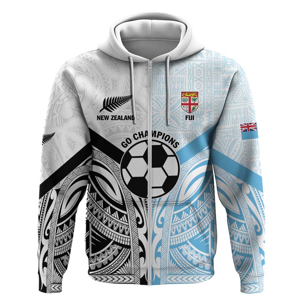 New Zealand-Fiji Football Custom Zip Hoodie Together Go Champions LT9 Zip Hoodie Art - Polynesian Pride