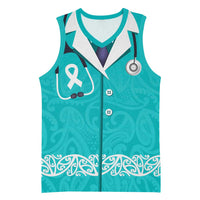 New Zealand Nurses Week Basketball Jersey Maori Kowhaiwhai Cyan Tribal LT9 Unisex Cyan - Polynesian Pride