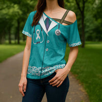 New Zealand Nurses Week Cross Shoulder Shirt Maori Kowhaiwhai Cyan Tribal LT9 - Polynesian Pride