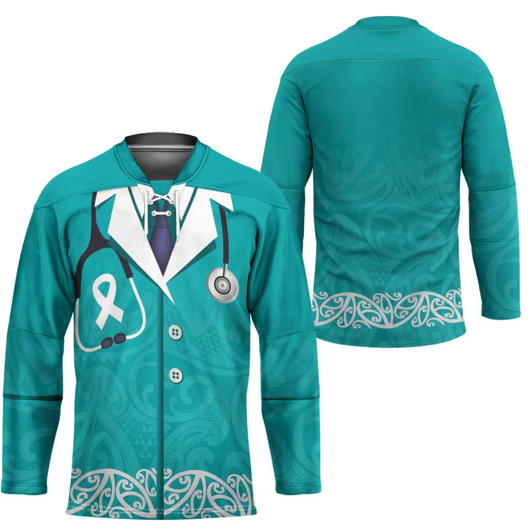 New Zealand Nurses Week Hockey Jersey Maori Kowhaiwhai Cyan Tribal LT9 - Polynesian Pride