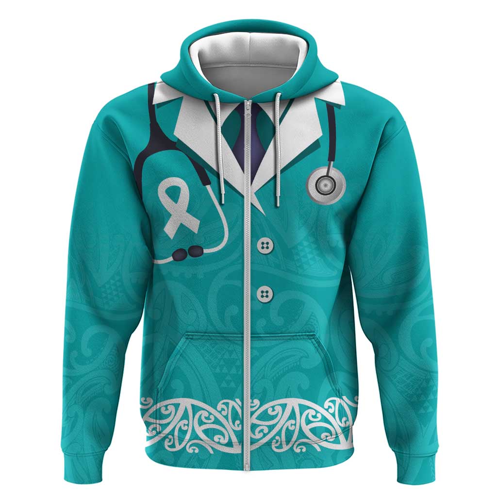 New Zealand Nurses Week Hoodie Maori Kowhaiwhai Cyan Tribal LT9 Zip Hoodie Cyan - Polynesian Pride
