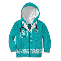 New Zealand Nurses Week Kid Hoodie Maori Kowhaiwhai Cyan Tribal LT9 Hoodie Cyan - Polynesian Pride