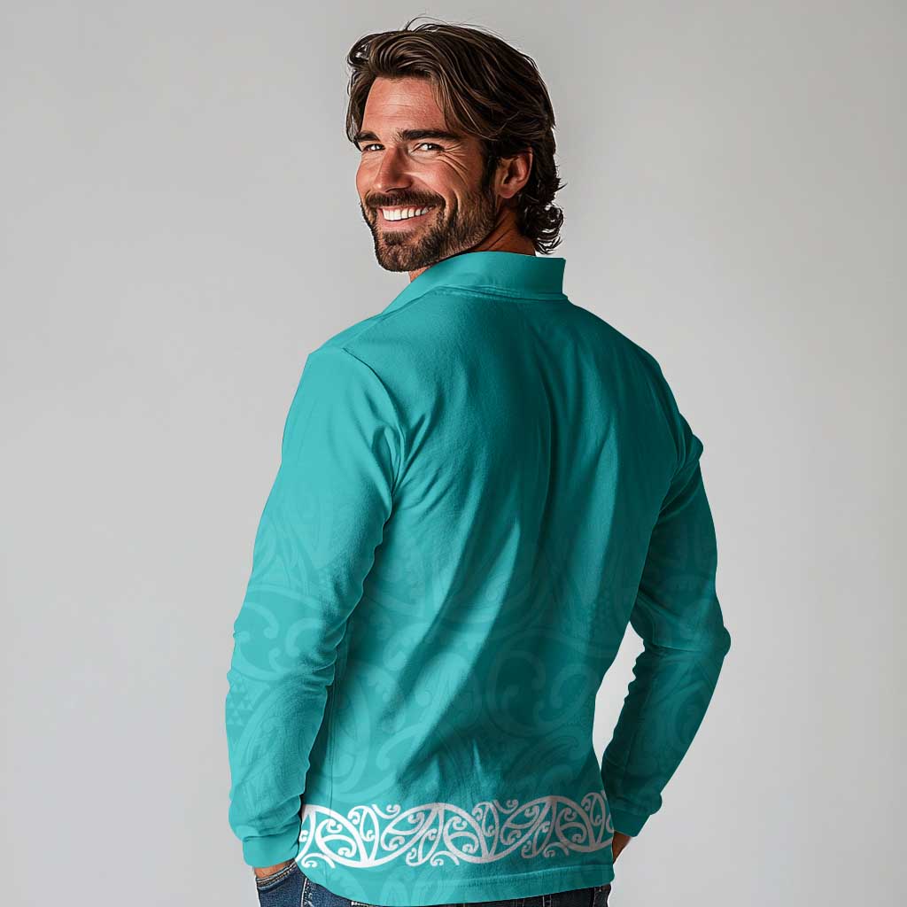 New Zealand Nurses Week Long Sleeve Polo Shirt Maori Kowhaiwhai Cyan Tribal LT9 - Polynesian Pride