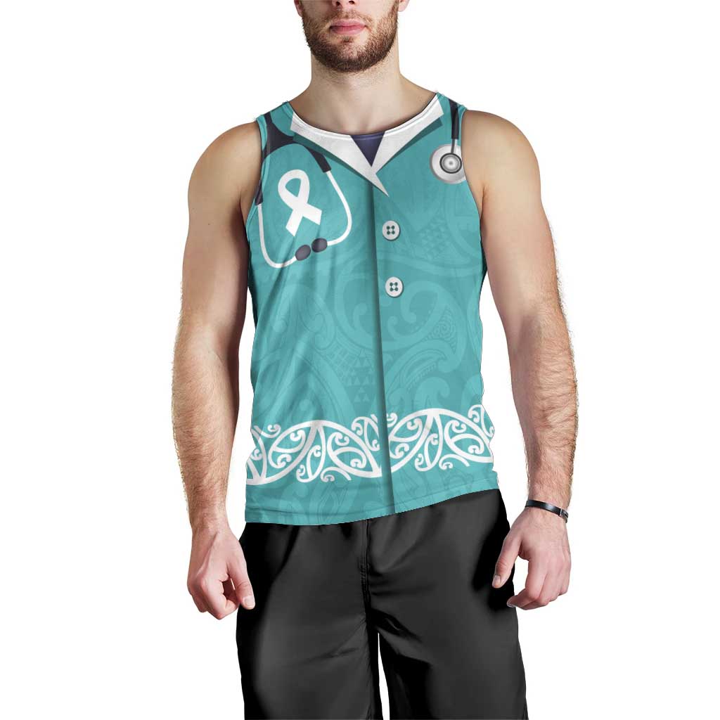 New Zealand Nurses Week Men Tank Top Maori Kowhaiwhai Cyan Tribal LT9 - Polynesian Pride