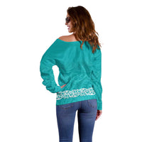 New Zealand Nurses Week Off Shoulder Sweater Maori Kowhaiwhai Cyan Tribal LT9 - Polynesian Pride