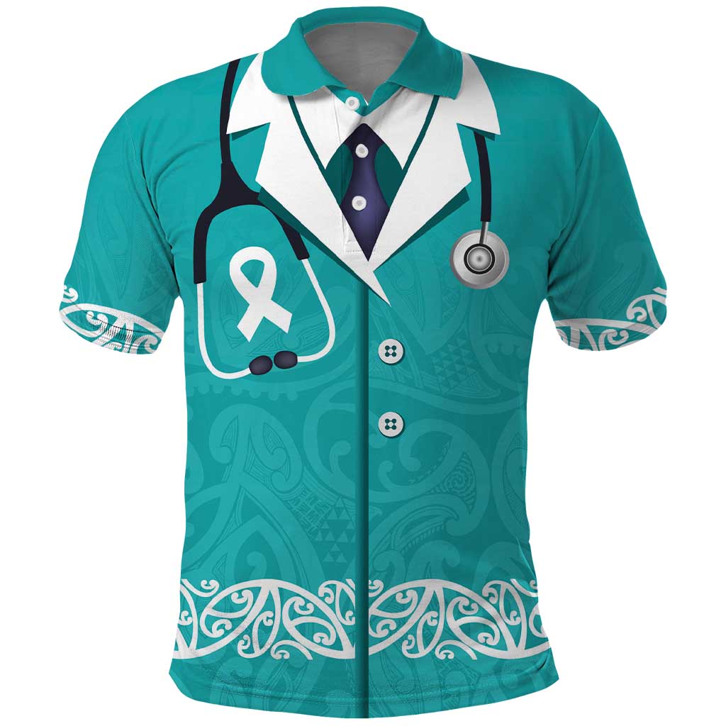 New Zealand Nurses Week Polo Shirt Maori Kowhaiwhai Cyan Tribal LT9 Cyan - Polynesian Pride