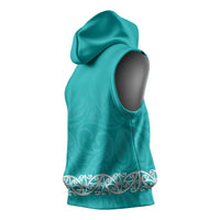 New Zealand Nurses Week Sleeveless Hoodie Maori Kowhaiwhai Cyan Tribal LT9 - Polynesian Pride