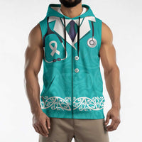 New Zealand Nurses Week Sleeveless Hoodie Maori Kowhaiwhai Cyan Tribal LT9 - Polynesian Pride