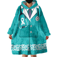 New Zealand Nurses Week Wearable Blanket Hoodie Maori Kowhaiwhai Cyan Tribal LT9 - Polynesian Pride