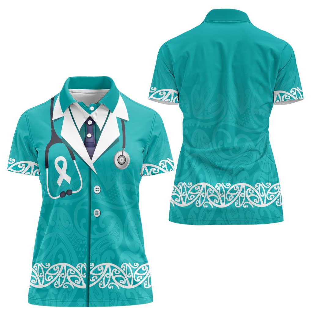 New Zealand Nurses Week Women Polo Shirt Maori Kowhaiwhai Cyan Tribal LT9 - Polynesian Pride