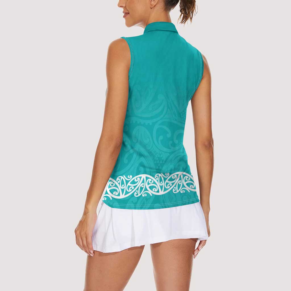 New Zealand Nurses Week Women Sleeveless Polo Shirt Maori Kowhaiwhai Cyan Tribal LT9 - Polynesian Pride