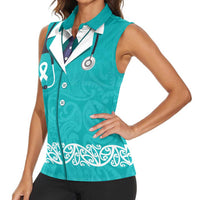 New Zealand Nurses Week Women Sleeveless Polo Shirt Maori Kowhaiwhai Cyan Tribal LT9 - Polynesian Pride
