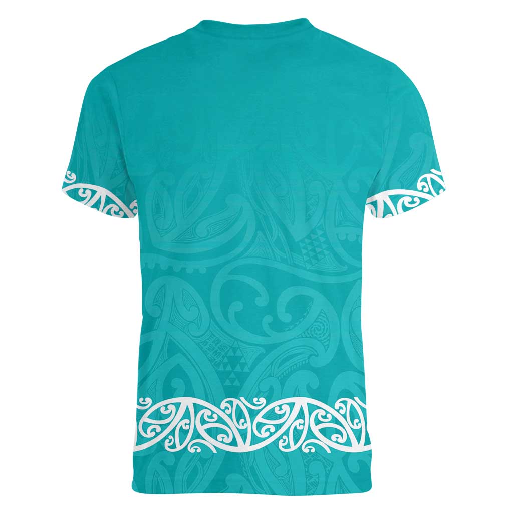 New Zealand Nurses Week Women V-Neck T-Shirt Maori Kowhaiwhai Cyan Tribal LT9 - Polynesian Pride