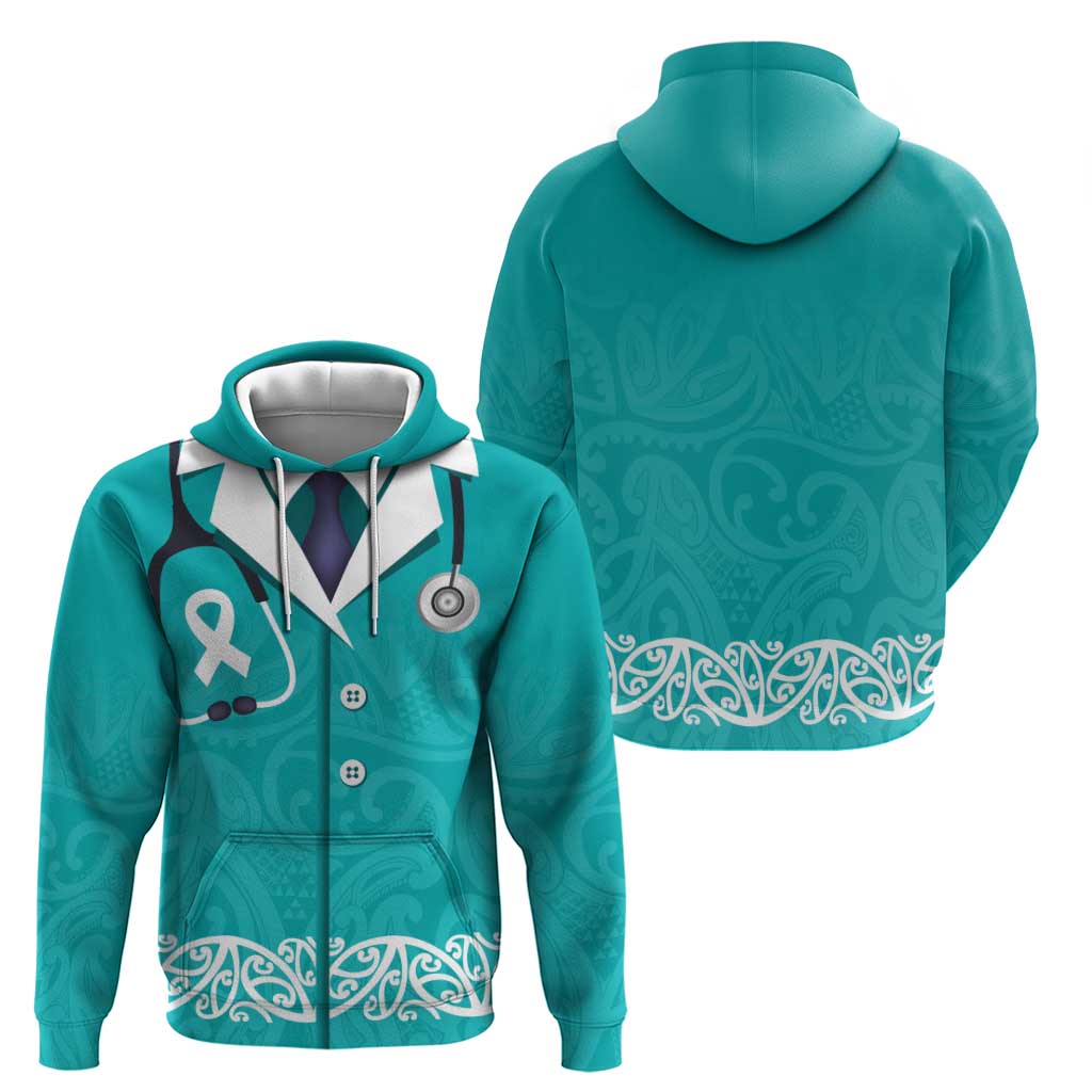 New Zealand Nurses Week Zip Hoodie Maori Kowhaiwhai Cyan Tribal LT9 - Polynesian Pride