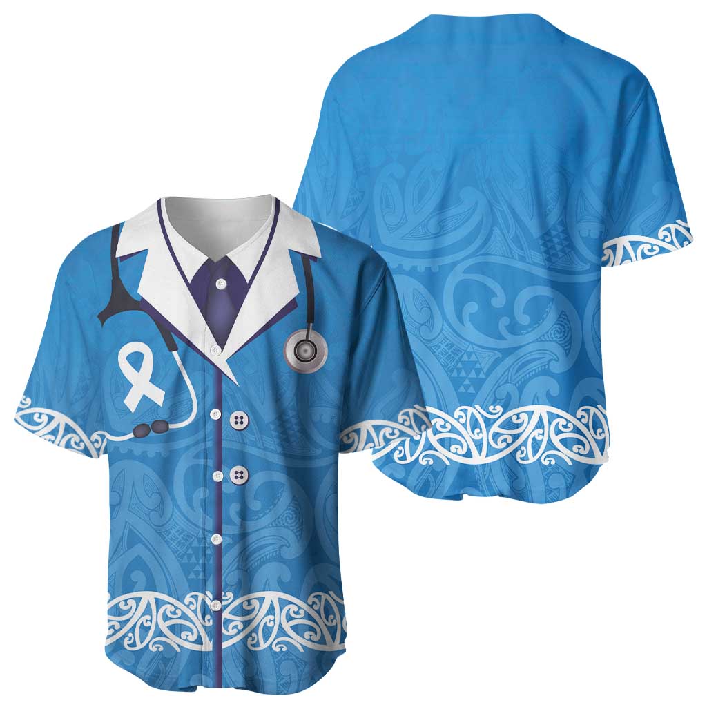 New Zealand Nurses Week Baseball Jersey Maori Kowhaiwhai Blue Tribal