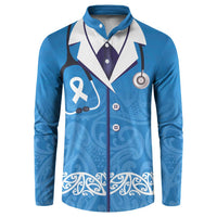 New Zealand Nurses Week Button Sweatshirt Maori Kowhaiwhai Blue Tribal