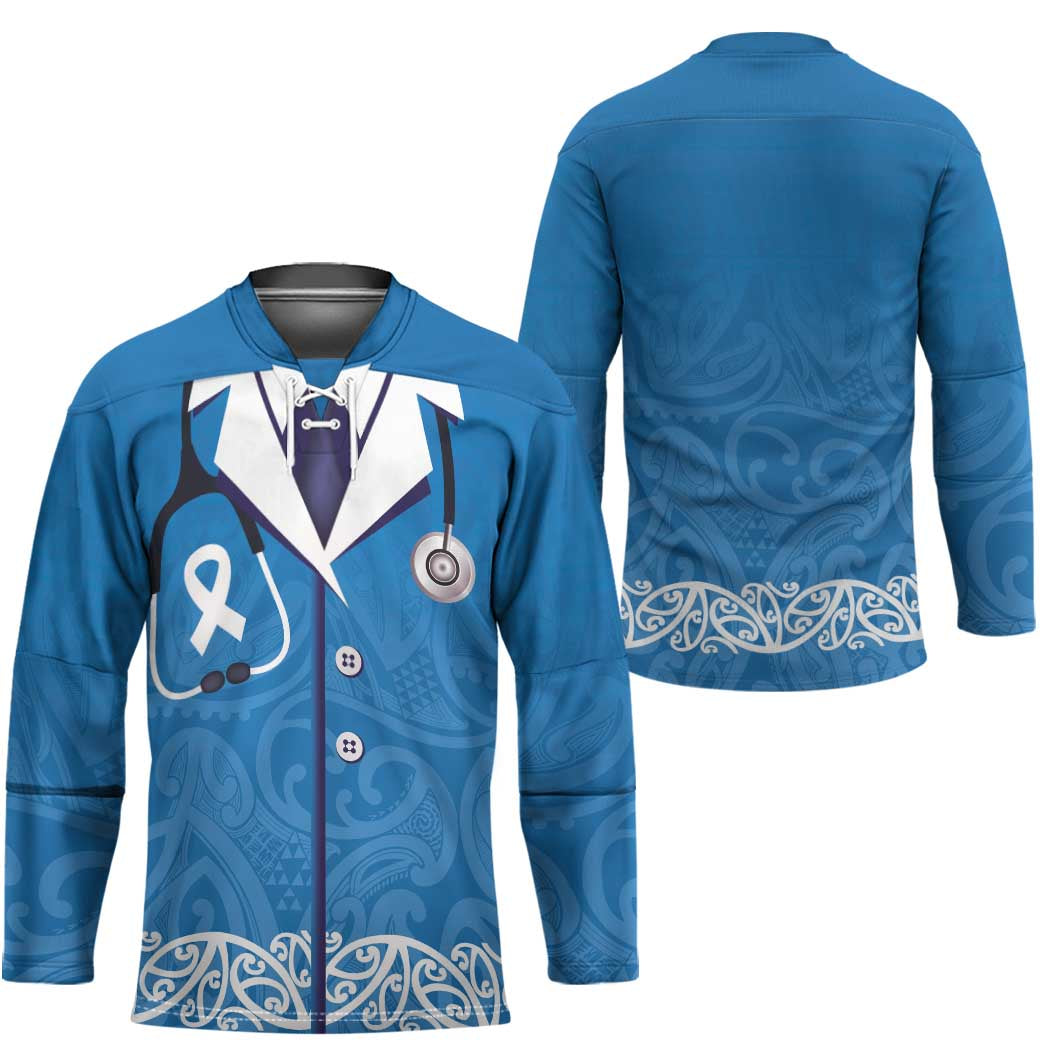 New Zealand Nurses Week Hockey Jersey Maori Kowhaiwhai Blue Tribal LT9 - Polynesian Pride