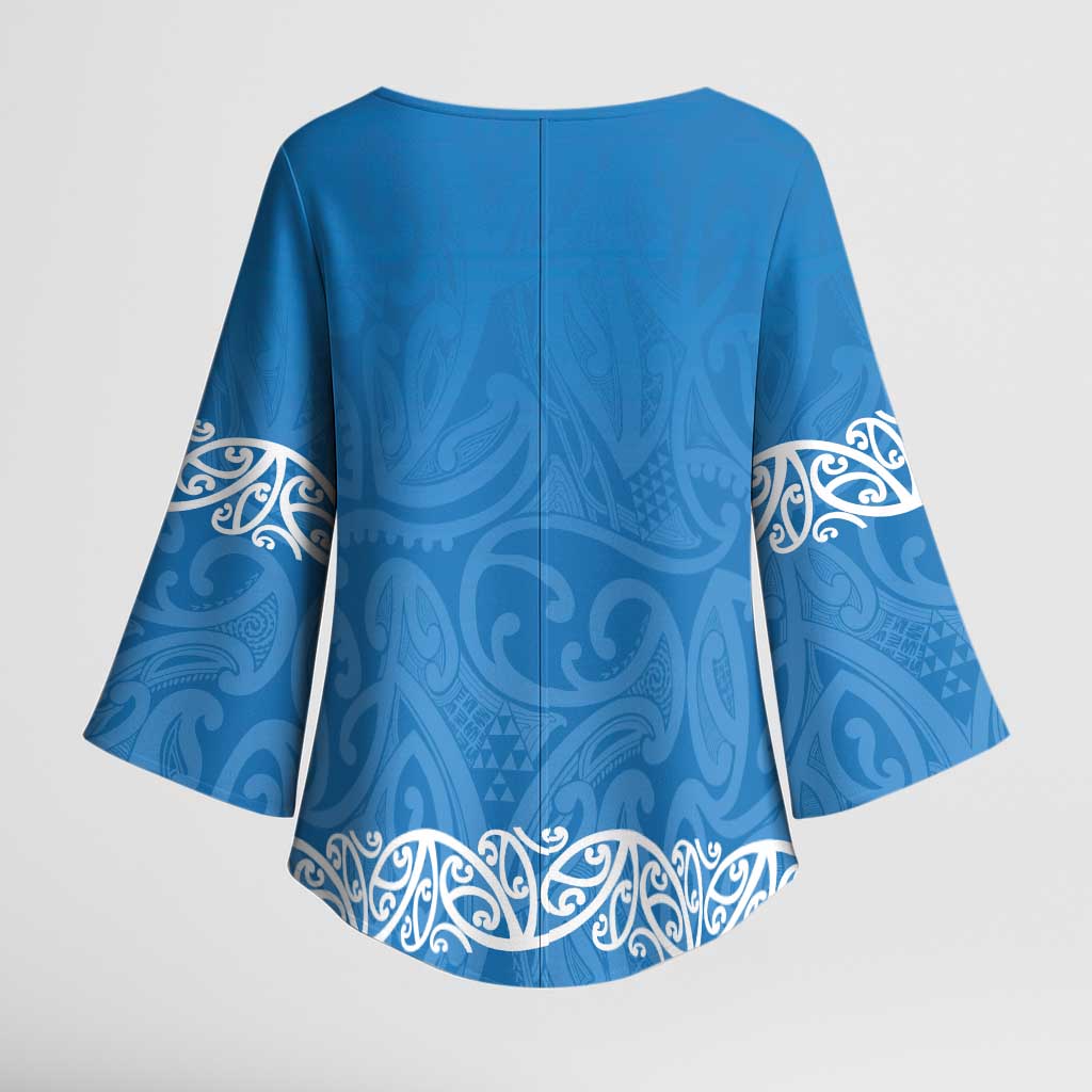 New Zealand Nurses Week Kimono Sleeve Blouse Maori Kowhaiwhai Blue Tribal LT9 - Polynesian Pride