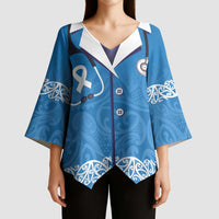 New Zealand Nurses Week Kimono Sleeve Blouse Maori Kowhaiwhai Blue Tribal LT9 - Polynesian Pride