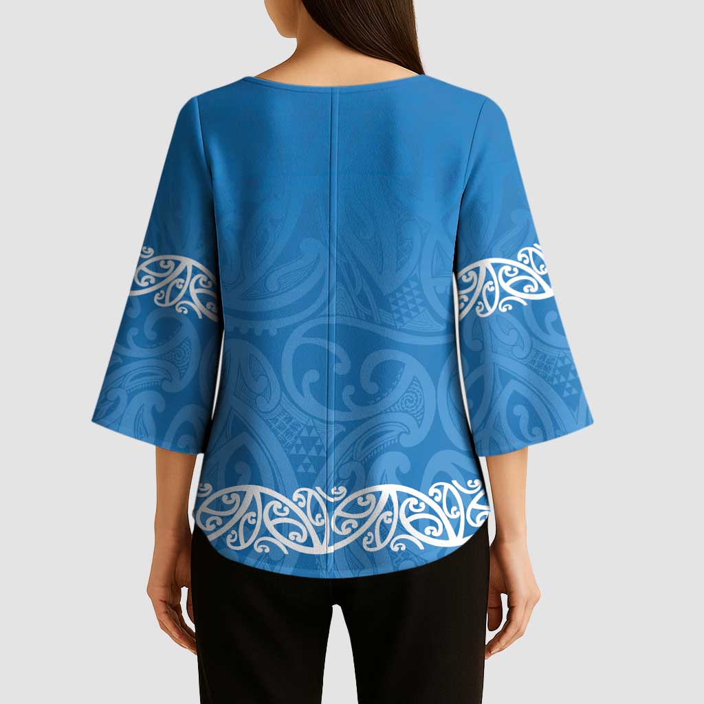 New Zealand Nurses Week Kimono Sleeve Blouse Maori Kowhaiwhai Blue Tribal LT9 - Polynesian Pride