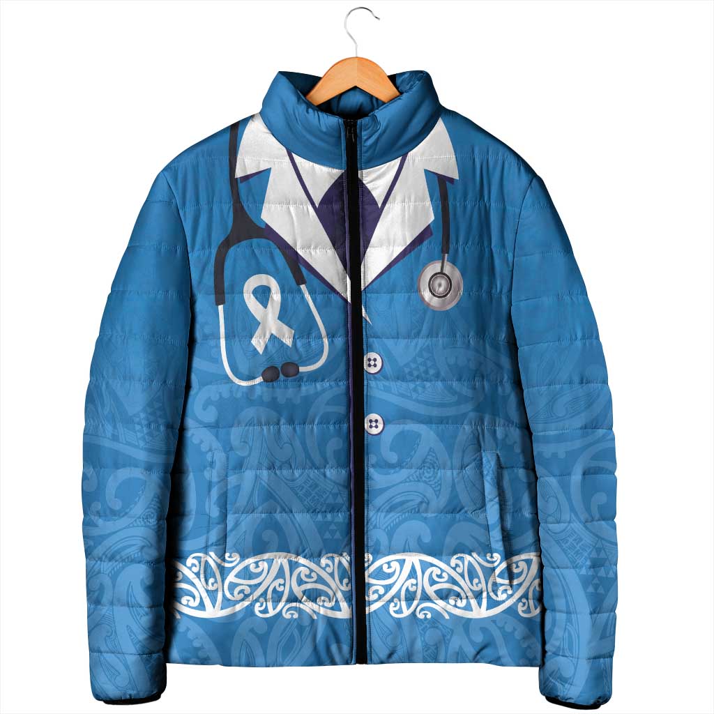 New Zealand Nurses Week Padded Jacket Maori Kowhaiwhai Blue Tribal