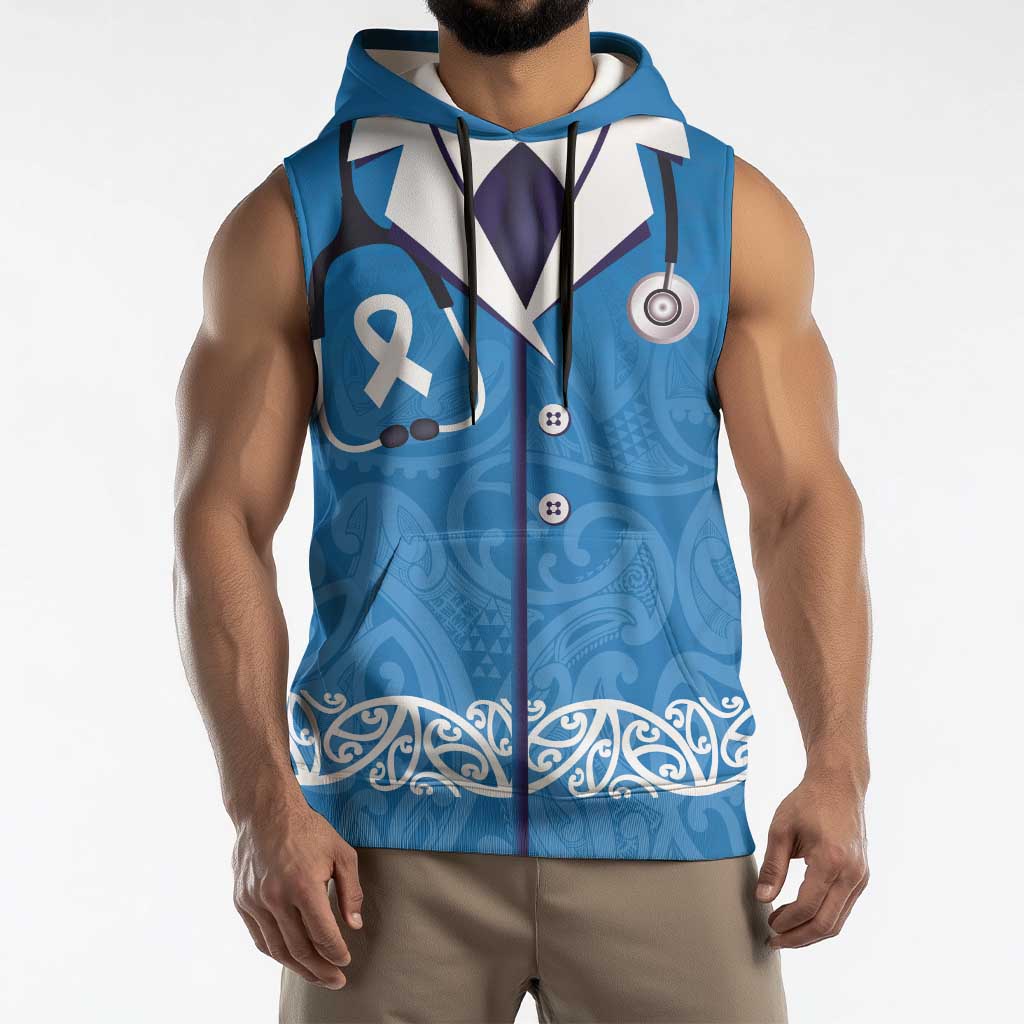 New Zealand Nurses Week Sleeveless Hoodie Maori Kowhaiwhai Blue Tribal LT9 - Polynesian Pride