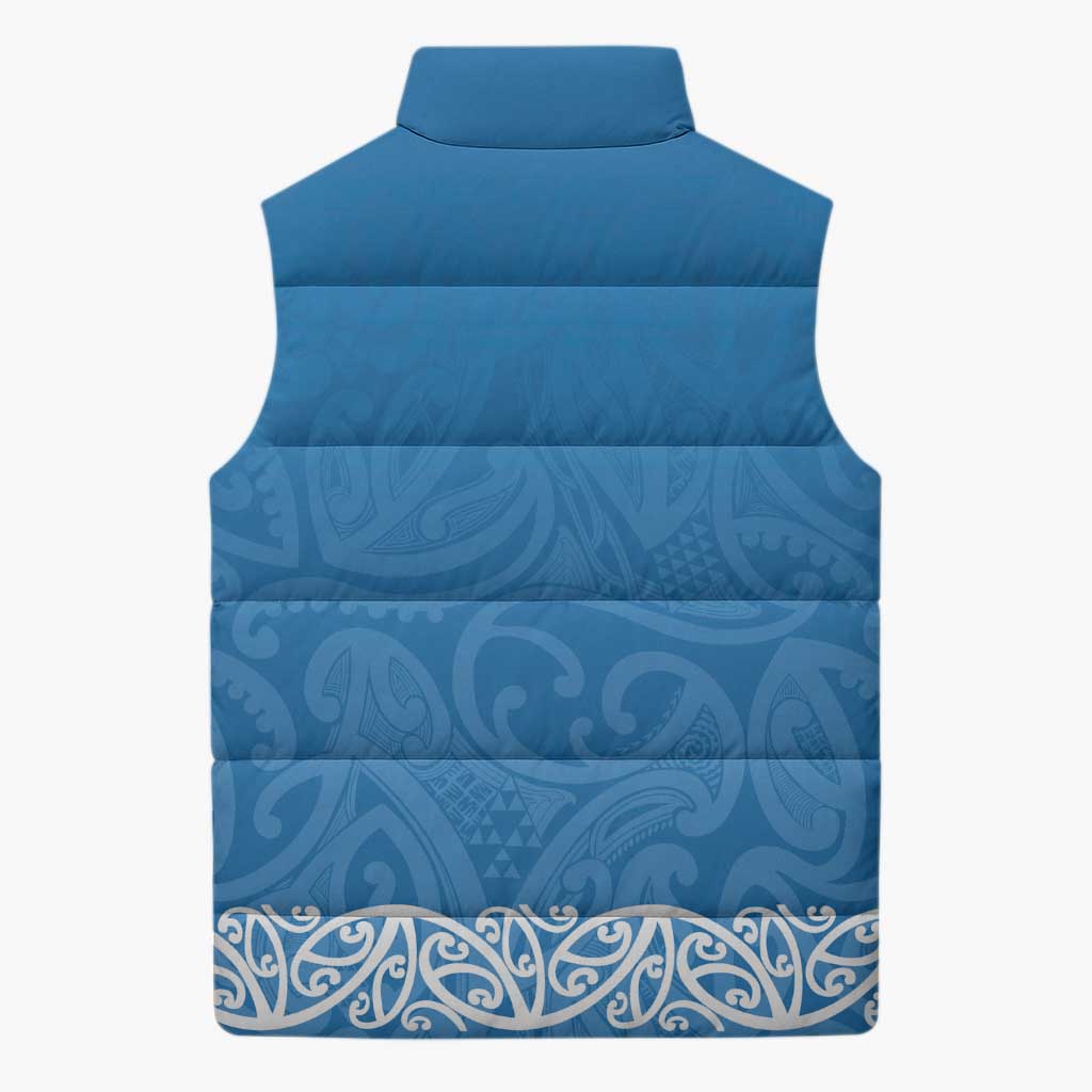New Zealand Nurses Week Sleeveless Puffer Jacket Maori Kowhaiwhai Blue Tribal