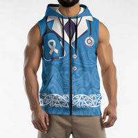 New Zealand Nurses Week Sleeveless Zip Hoodie Maori Kowhaiwhai Blue Tribal LT9 - Polynesian Pride