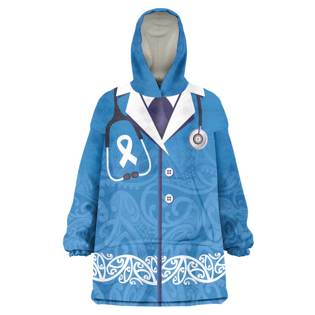 New Zealand Nurses Week Wearable Blanket Hoodie Maori Kowhaiwhai Blue Tribal LT9 One Size Blue - Polynesian Pride
