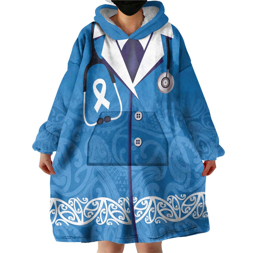 New Zealand Nurses Week Wearable Blanket Hoodie Maori Kowhaiwhai Blue Tribal LT9 - Polynesian Pride