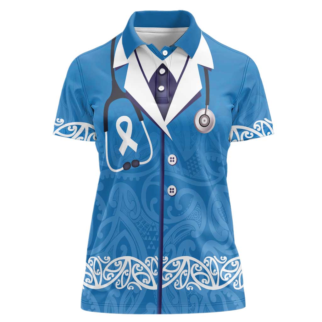 New Zealand Nurses Week Women Polo Shirt Maori Kowhaiwhai Blue Tribal LT9 Female Blue - Polynesian Pride