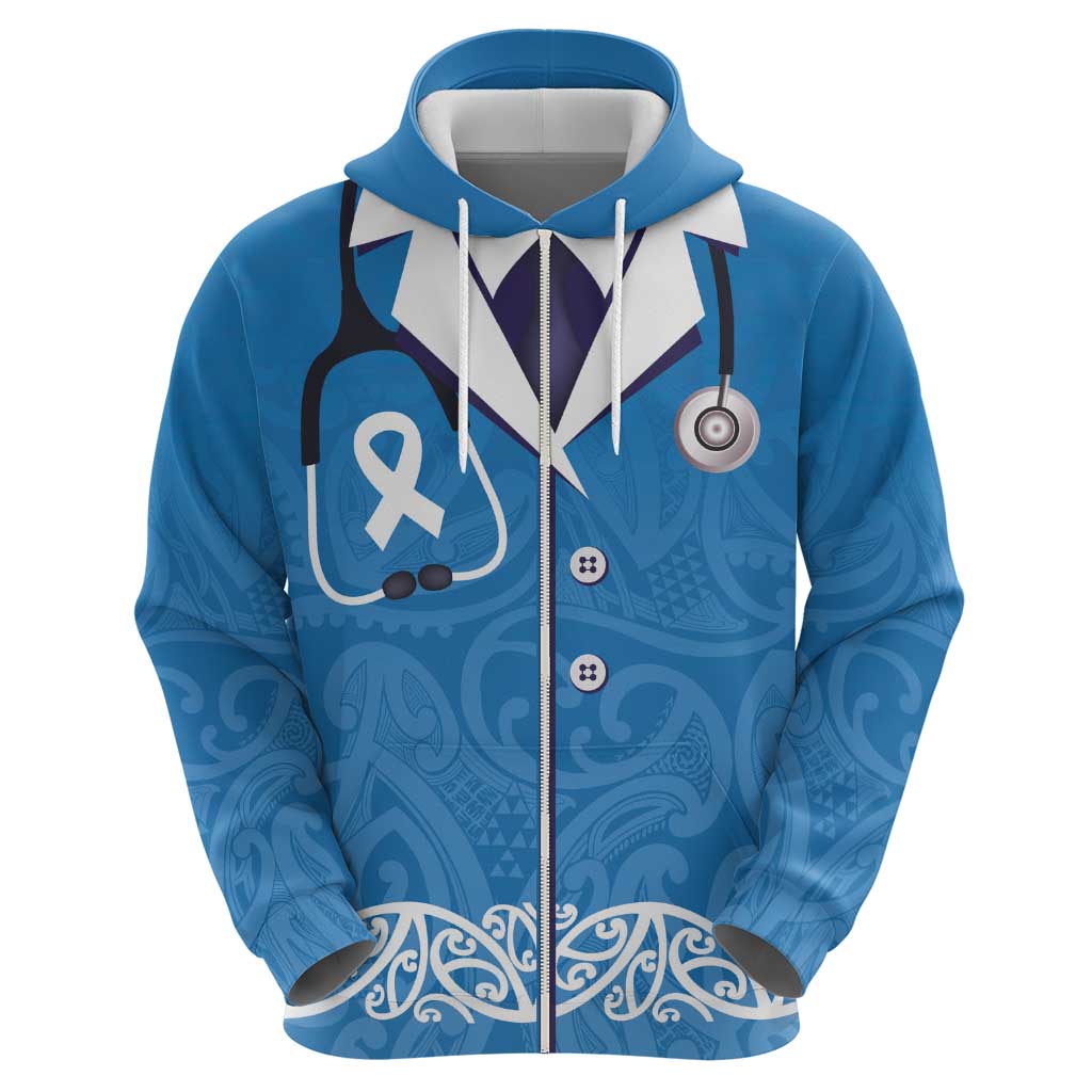 New Zealand Nurses Week Zip Hoodie Maori Kowhaiwhai Blue Tribal LT9 - Polynesian Pride