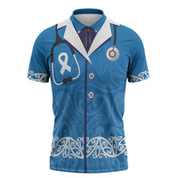 New Zealand Nurses Week Zipper Polo Shirt Maori Kowhaiwhai Blue Tribal LT9 Blue - Polynesian Pride