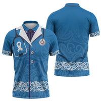 New Zealand Nurses Week Zipper Polo Shirt Maori Kowhaiwhai Blue Tribal LT9 - Polynesian Pride