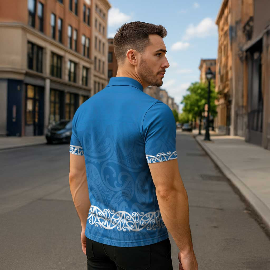 New Zealand Nurses Week Zipper Polo Shirt Maori Kowhaiwhai Blue Tribal LT9 - Polynesian Pride