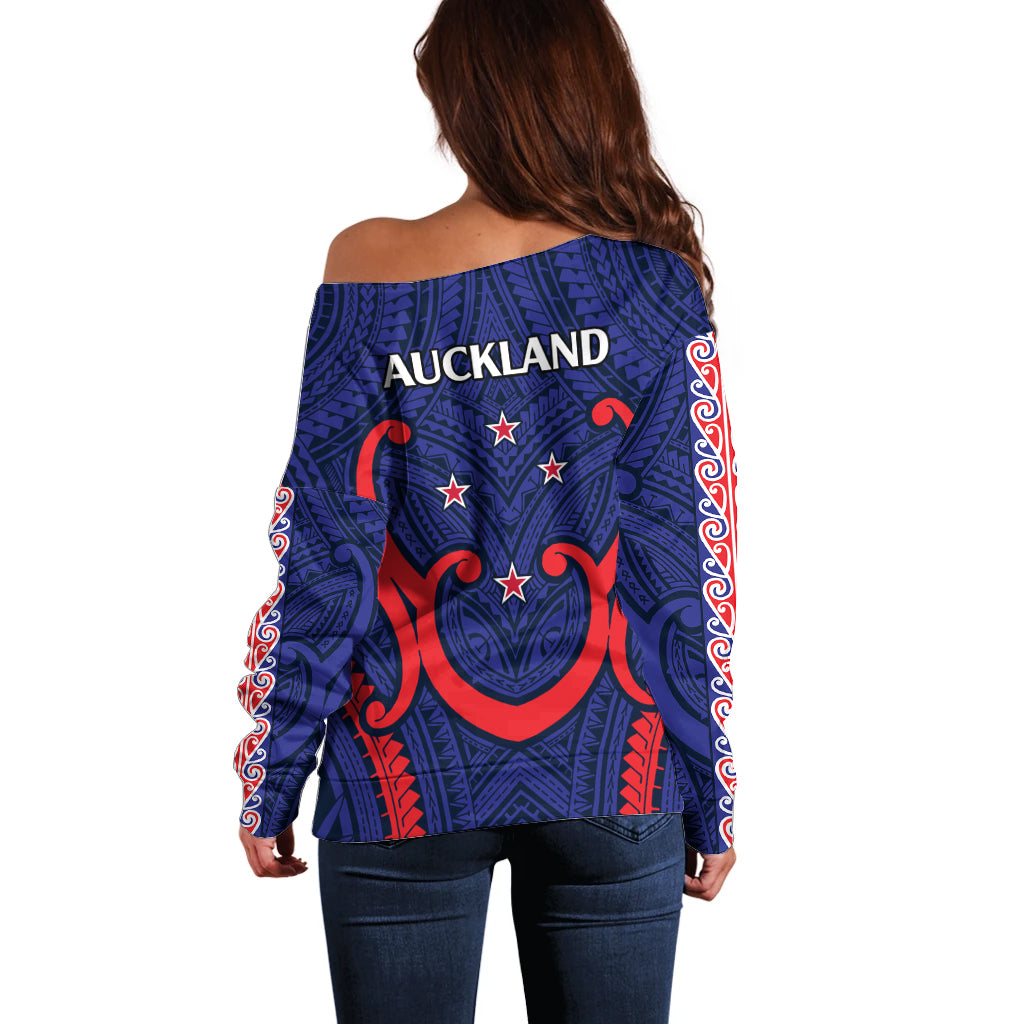 New Zealand Auckland Cricket Off Shoulder Sweater Polynesian with Maori Koru LT9 - Polynesian Pride