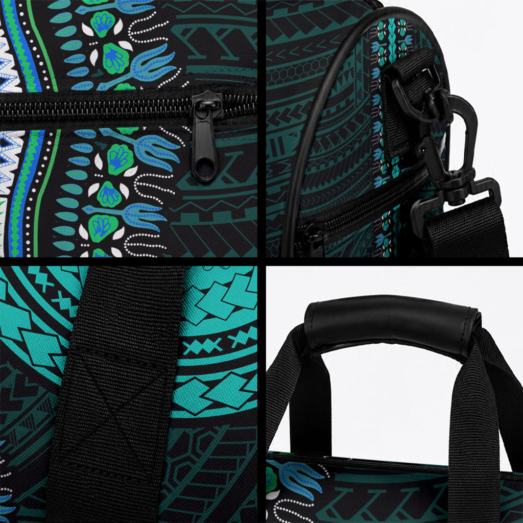 African Dashiki With Polynesian Pattern Teal Duffle Bag LT9 - Polynesian Pride