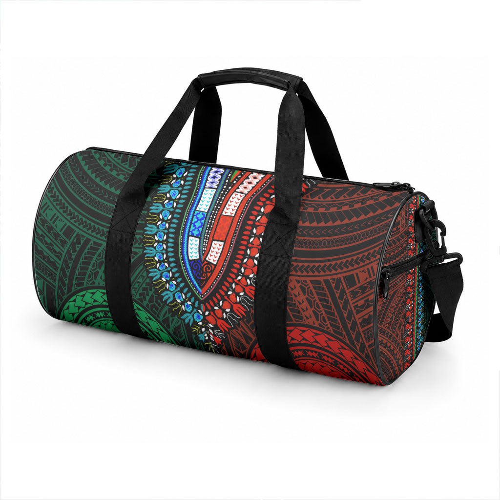 African Dashiki With Polynesian Pattern Green Red Duffle Bag LT9 - Polynesian Pride