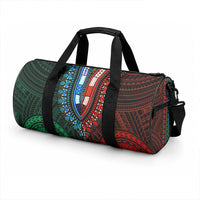 African Dashiki With Polynesian Pattern Green Red Duffle Bag LT9 - Polynesian Pride