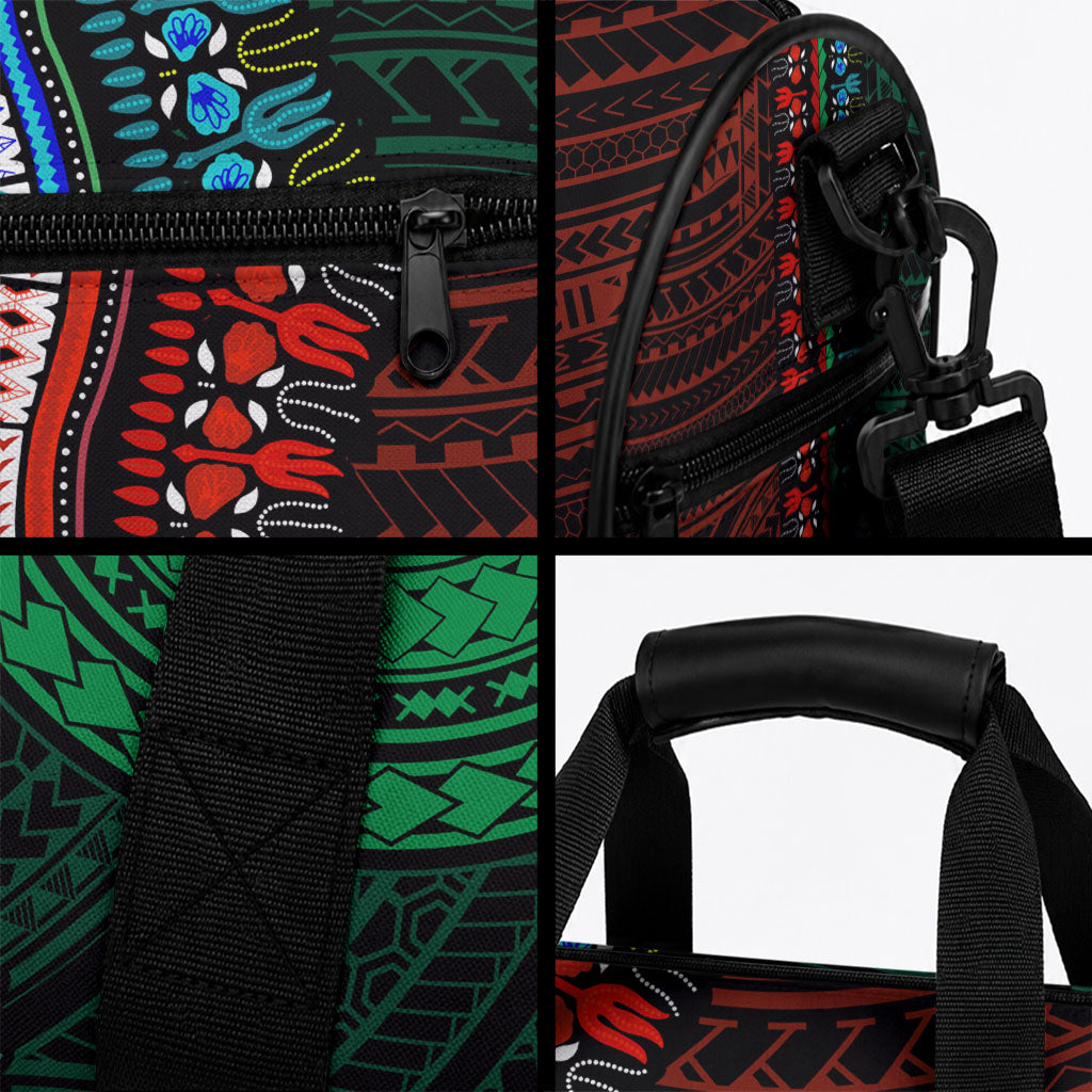 African Dashiki With Polynesian Pattern Green Red Duffle Bag LT9 - Polynesian Pride
