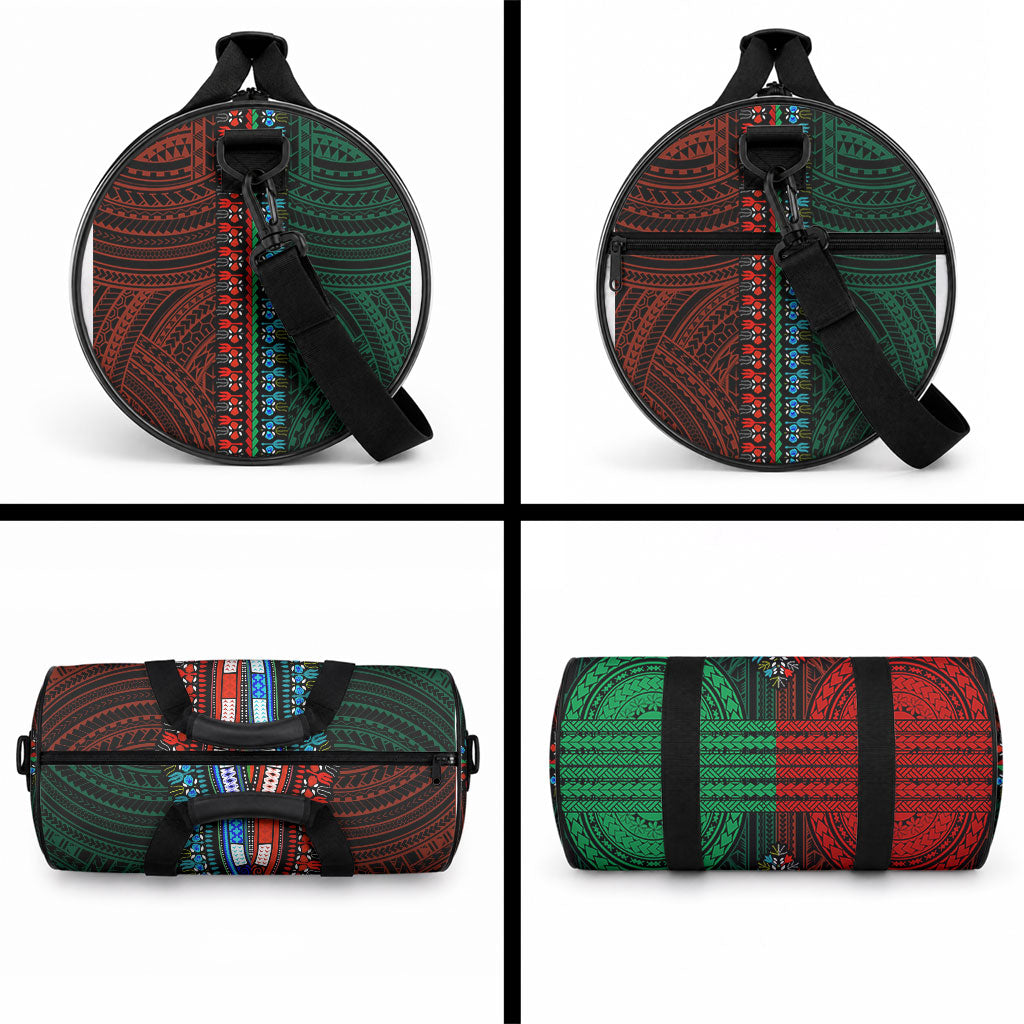 African Dashiki With Polynesian Pattern Green Red Duffle Bag LT9 - Polynesian Pride
